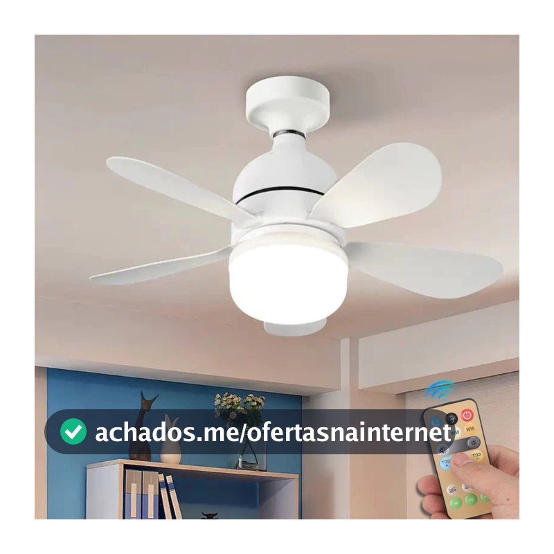 Ventilador de teto Com Luz para Pequenos Espaços (6 Hélices) Controle Remoto Bivolt LED 110V-220V