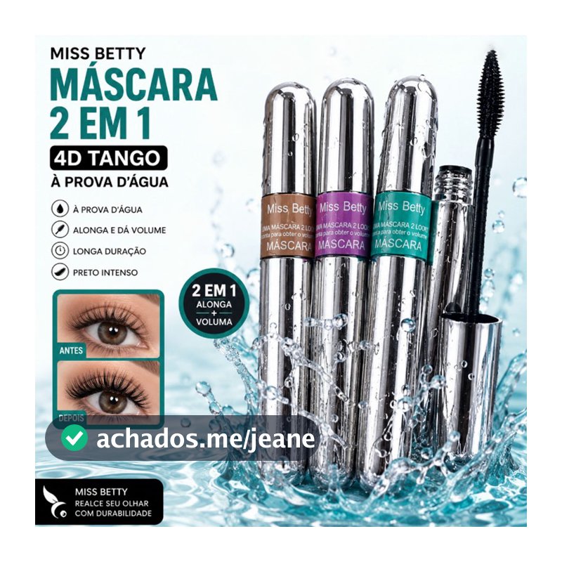 Máscara para cílios a prova d'água Miss Betty 4D cor preto 2 in 1 Tango Waterproof Mascara