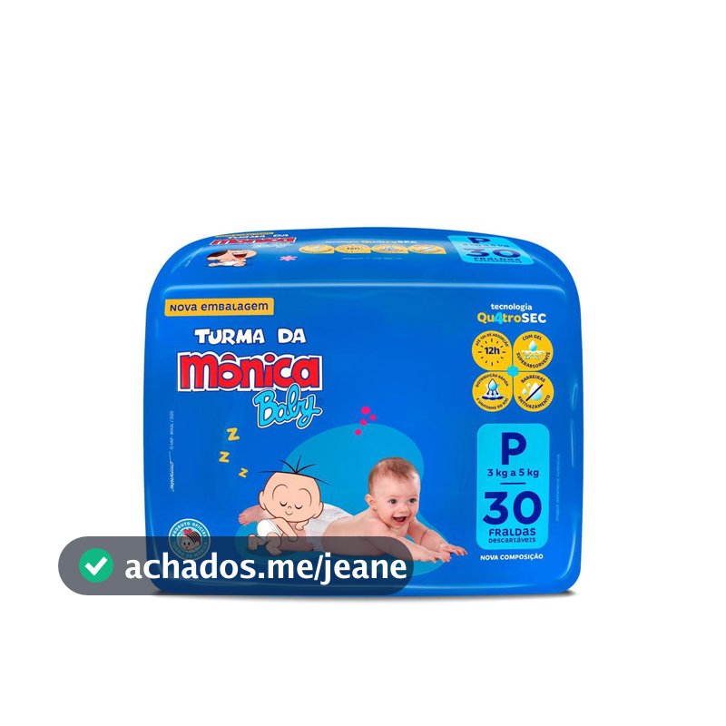 Fralda Turma da Mônica Baby Jumbo P com 30un