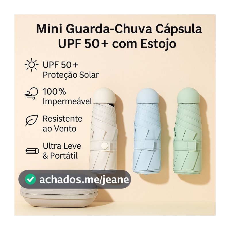 Mini Guarda-Chuva Portátil Dobravel UPF50+ Cápsula Ultra Leve com Estojo – Proteção UV