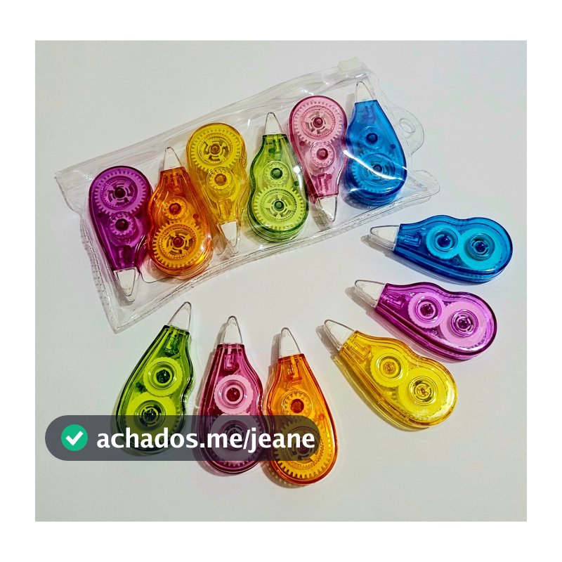 Kit 6 Corretivo em Fita Para Correção Artigos De Papelaria Escola Escritório (colorido)