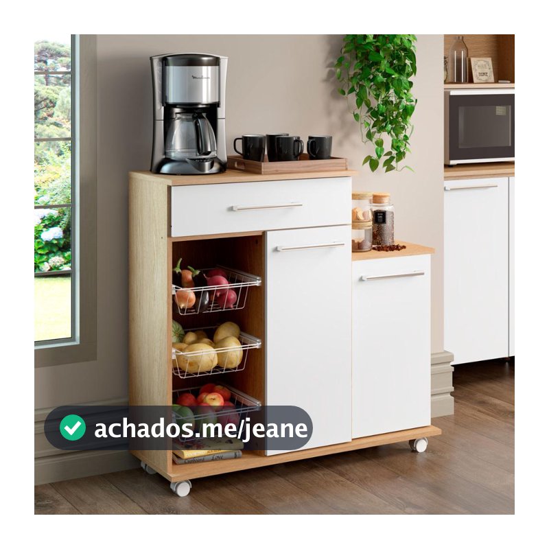 Balcão Fruteira Multiuso Ditália MF-185 Carvalho/Branco