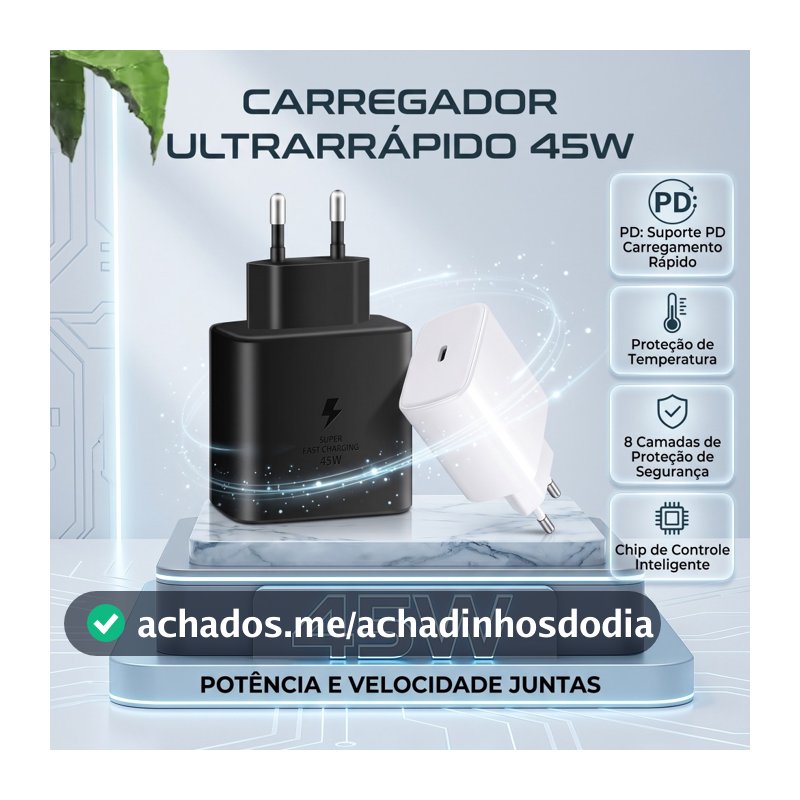 Carregador Turbo 45W USB-C Carregamento  Rápido com Cabo Tipo-C 1 Metro para Android galaxy