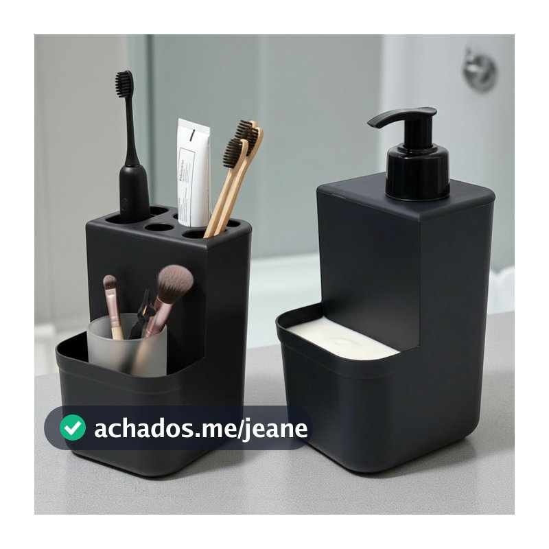 Porta Escovas de Dentes + Dispenser Sabonete Líquido 400ml | Kit Higiene Banheiro