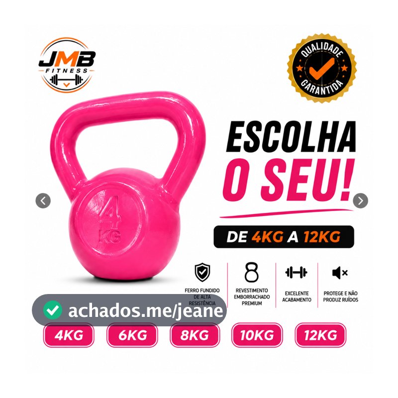 Kettlebell Emborrachado 4kg a 12kg Ferro Fundido Academia Musculação JMB Fitness