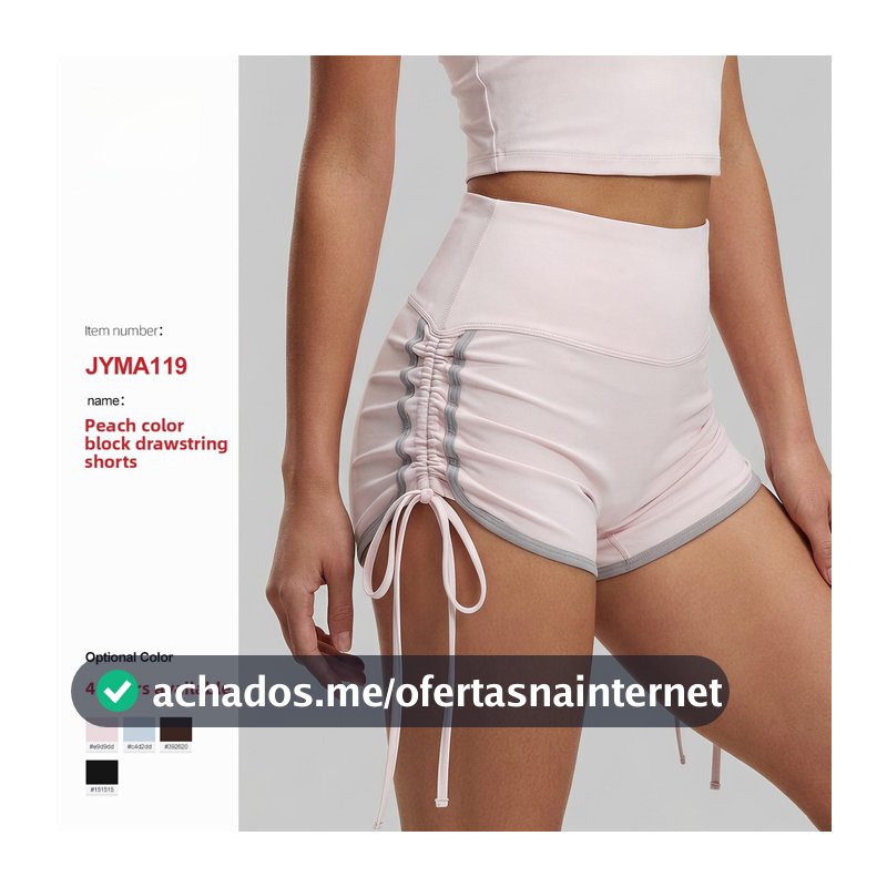 Shorts esportivos femininos Hip-Lifting cintura alta Yoga calças de Fitness contraste cor cordão pêssego três pontos