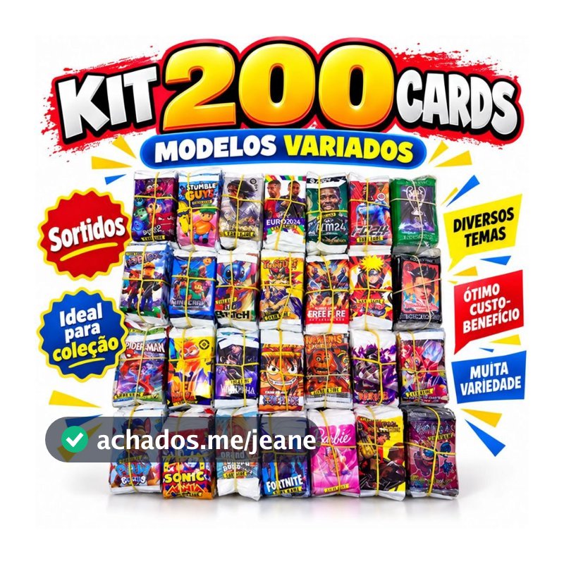 Kit 200 Cards Figurinhas Com 50 Pacotinhos Modelo Variado Para Bater Bafo Trocar Cartas