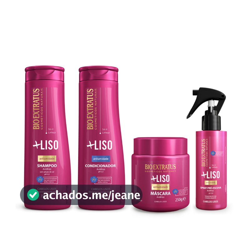Kit +Liso Shampoo Condicionador 350mL Máscara 250g e Finalizador Spray 100mL Bio Extratus