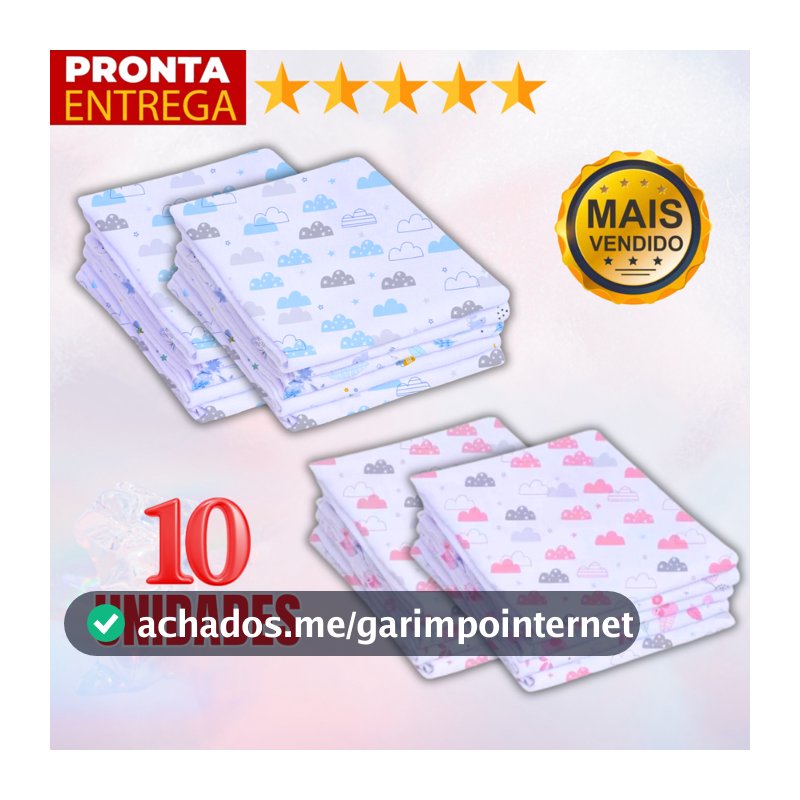 Kit 10 Unidades Fralda De Pano Estampada 60 x 60 Enxoval Infantil Bebê Menino Menina