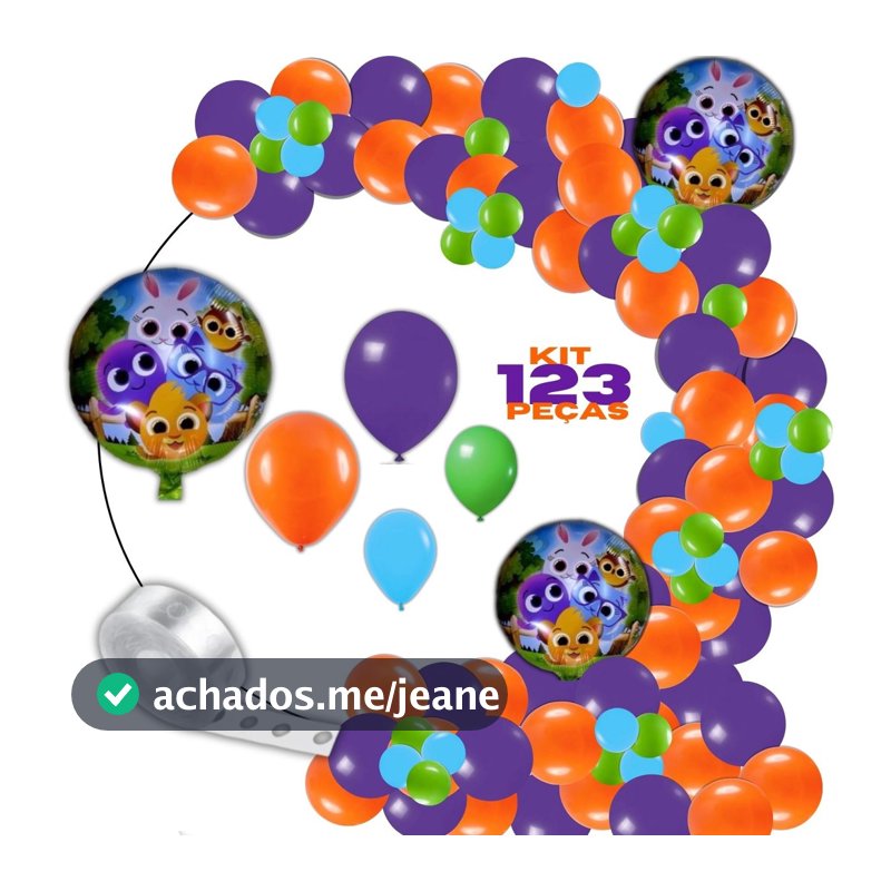 Kit 123pçs - Kit Arco de Balão Bolofofos: 120 Balões N9 e N5 + 2 Balões Metalizados + Fita Arco Desconstruído 5m