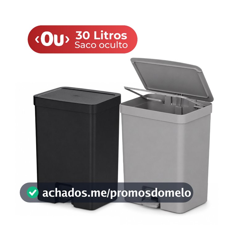 Lixeira de Pedal 30 Litros Lixeira para Cozinha Banheiro Linha Trium Cinza Preto Lixeira Quarto OU
