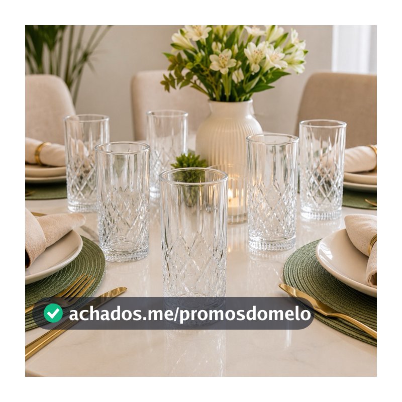 Jogo de Copos de Vidro 6 Peças 300ml Cristal Transparente Copo para Água Suco Refrigerante Premium
