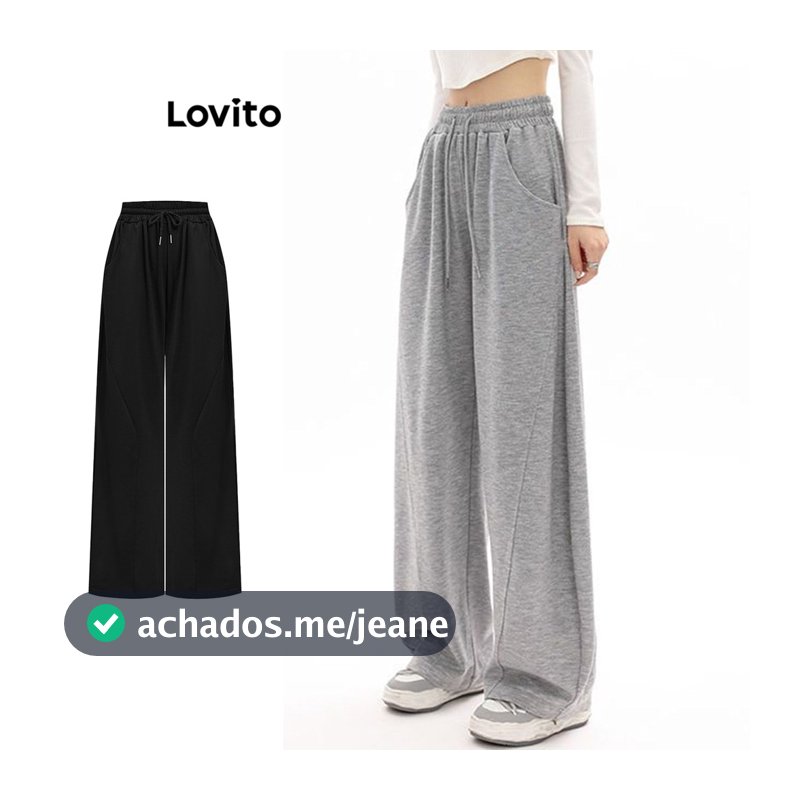 Lovito Casual Calça Feminina Lisa Com Cordão Modelagem Solta Em Malha Modelo LNA36090(multicolorida)