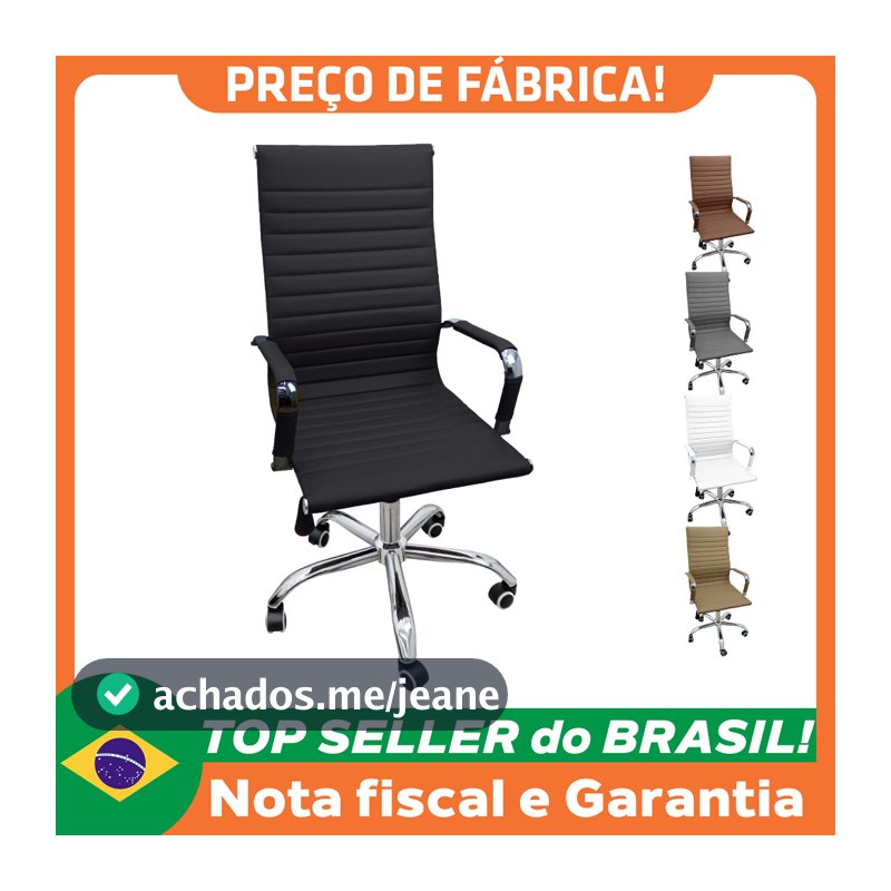 Cadeira Eames Esteirinha Presidente Alta Estofada Couro Home Office