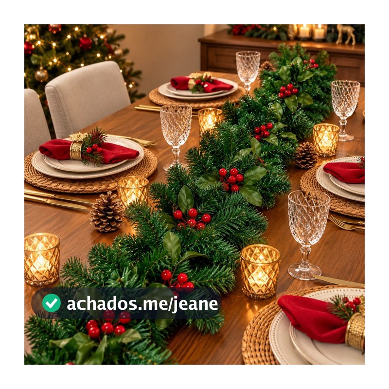 Kit Decoração de Natal Festão Aramado Flexível 2,70m com Cordão Arranjo De Mesa