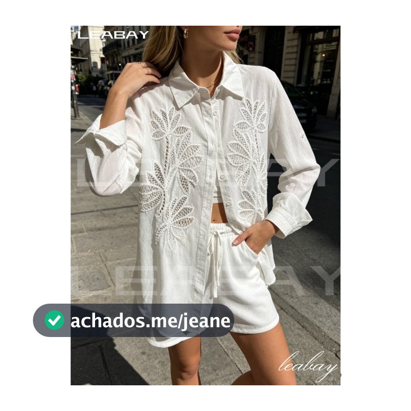 Leabay Conjunto Feminino Camisa Manga Longa E Short Tecido Leve Moda Verão, com forrado. looks coreção novo 2026.