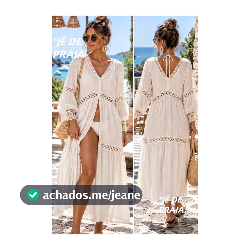 Saída de Praia Feminina Longa com Renda Decote V Costa Atrasada Vestido Cover Up para Viagem Praia Boho Manga Balão
