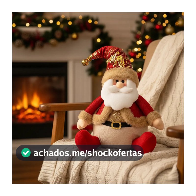 Decoração De Natal  Papai Noel Vermelho Sentado Pelúcia 40cm Luxo