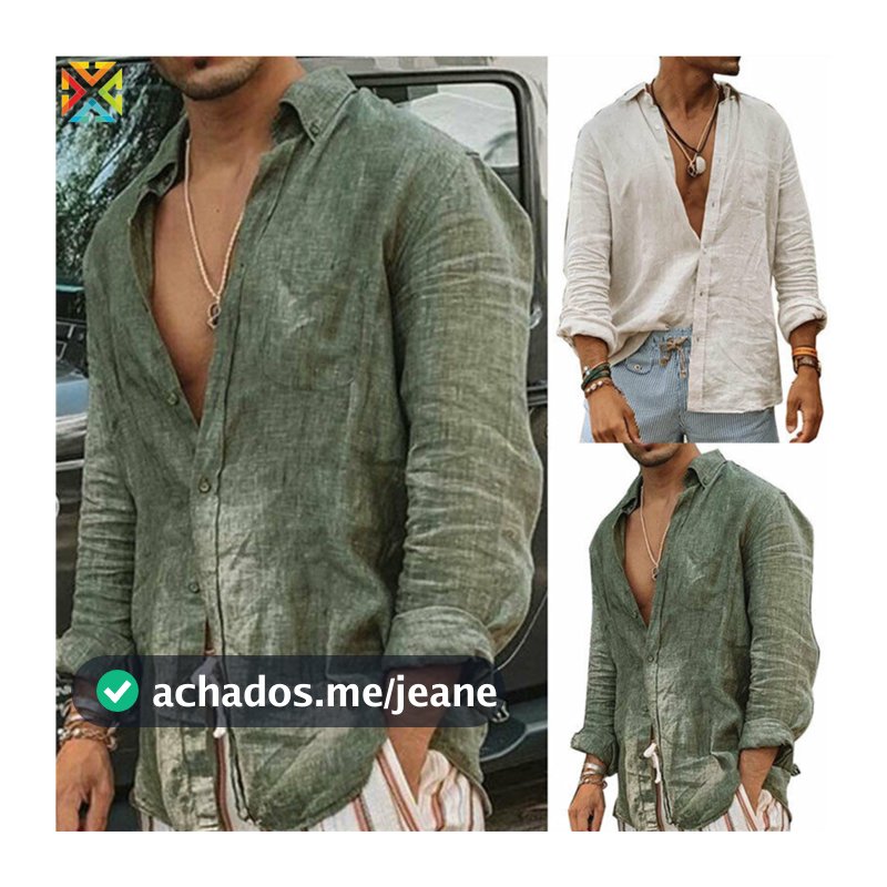 Camisa Masculina De Linho De Algodão Manga Comprida Sólida Botão Para Baixo Casual Praia Verão Férias Solta Ajuste Boho