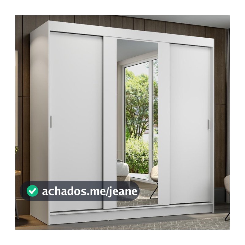 Guarda-Roupa Casal 3 Portas de Correr com Espelho Branco Madesa Reno