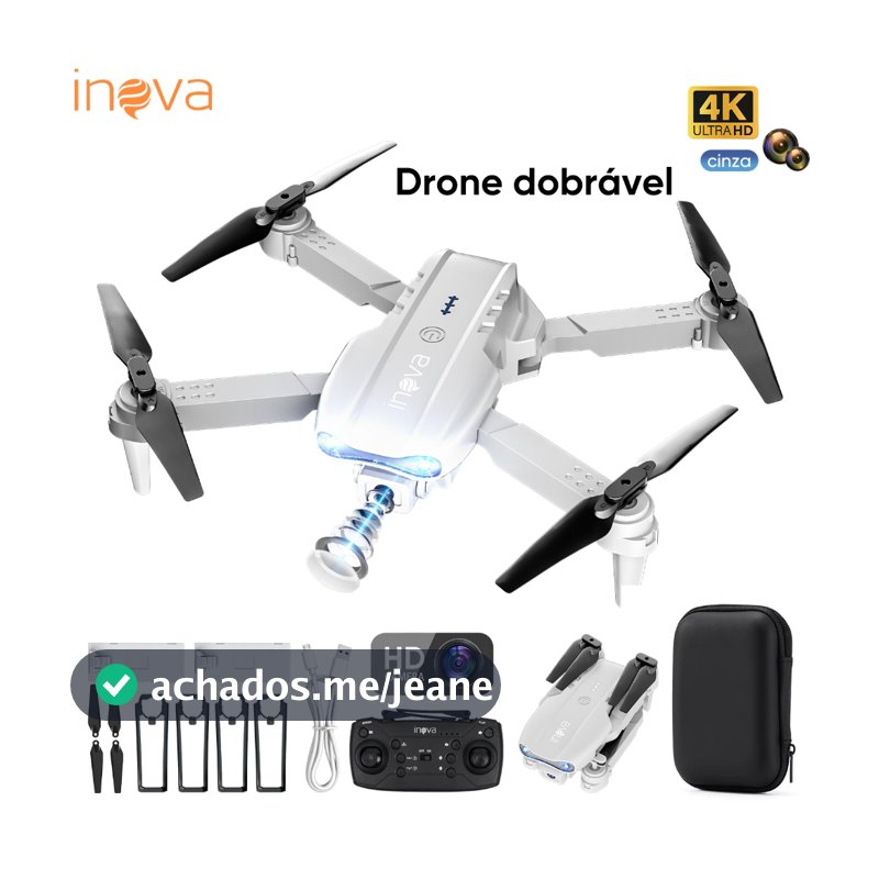 INOVA Drone Profissional Dobrável Câmera HD 1080p Sensor Anti-Obstáculo Voo Longo Alcance Acompanha 2 Baterias