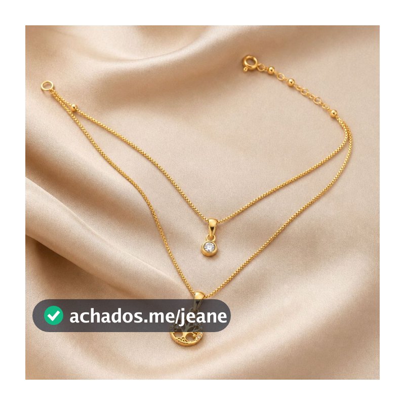 Colar Duplo Árvore da Vida Feminino Ponto de Luz Delicado Banhado Ouro 18k Antialérgico