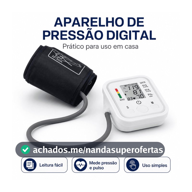 Aparelho de Pressão Arterial Digital de Braço Automático, Monitor de Pressão com Tela Grande