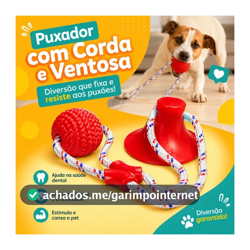 Brinquedo Interativo para Cachorro com Ventosa Corda e Bola Mordedora Resistente para Cães