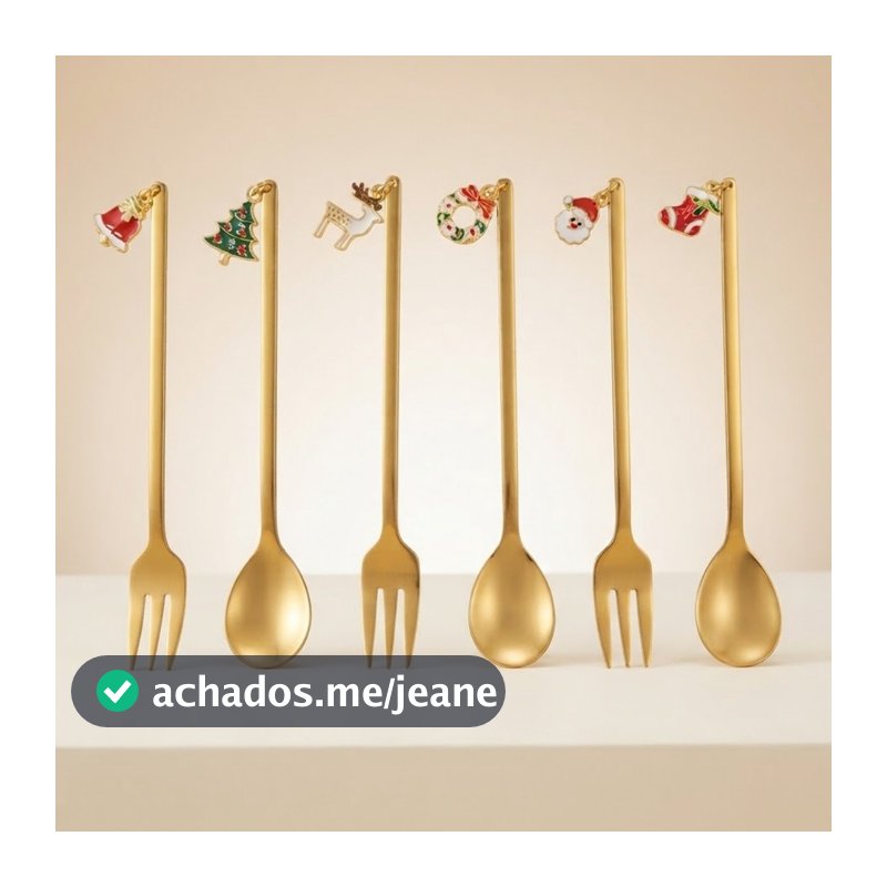 Kit Talheres para Sobremesa com Pingente de Natal - 14cm - 6 unidades - Aço Inoxidável | Decoração | Mesa Posta