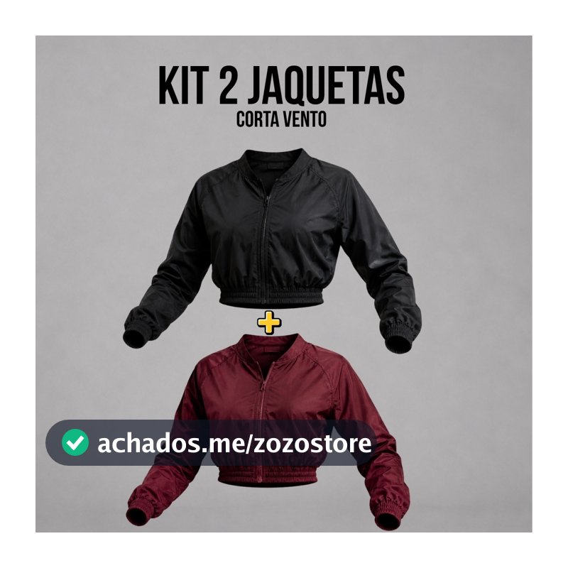 Kit 2 Jaquetas Casaquinhos Cropped Corta Vento Feminina Casual Academia Fitness com Ziper
