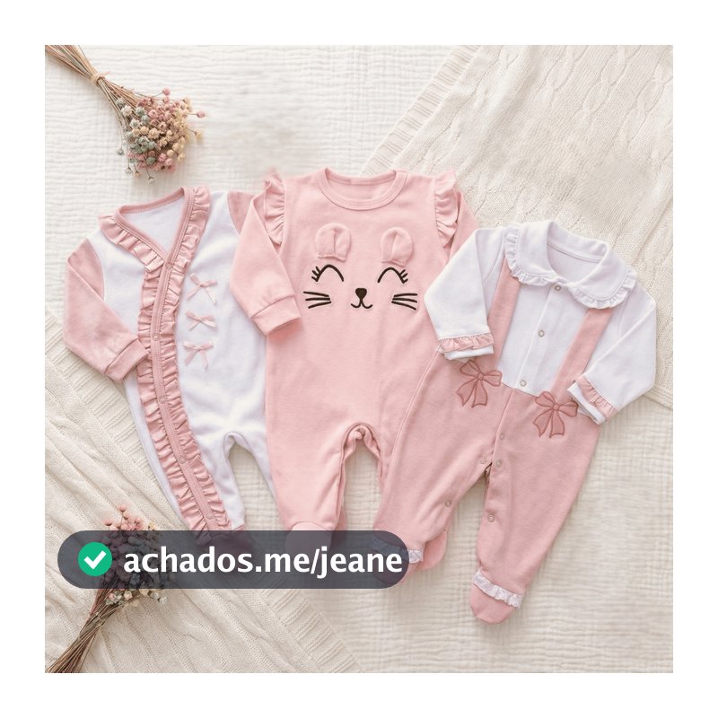 Kit macacões bebê menina 3 peças em algodão Eloá