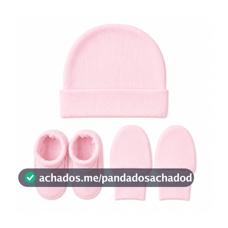 Kit Bebê RN Touca Luva Sapatinho Canelado 100% Algodão Recém-Nascido Unissex