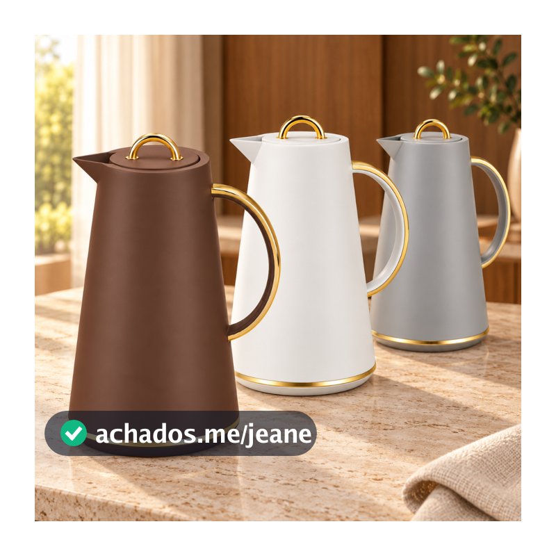 Garrafa Térmica 1 Litro Ampola de Vidro 8 Horas Quente e Gelada Botão  Alça Café Chá Suco Água Mesa Posta Luxo Tuut