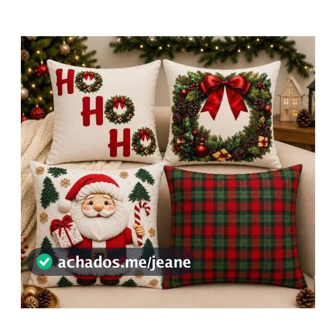 kit com 4 almofadas de natal Premium 45x45 SUEDE (COM REFIL DE SILICONE)ENVIO IMEDIAT0