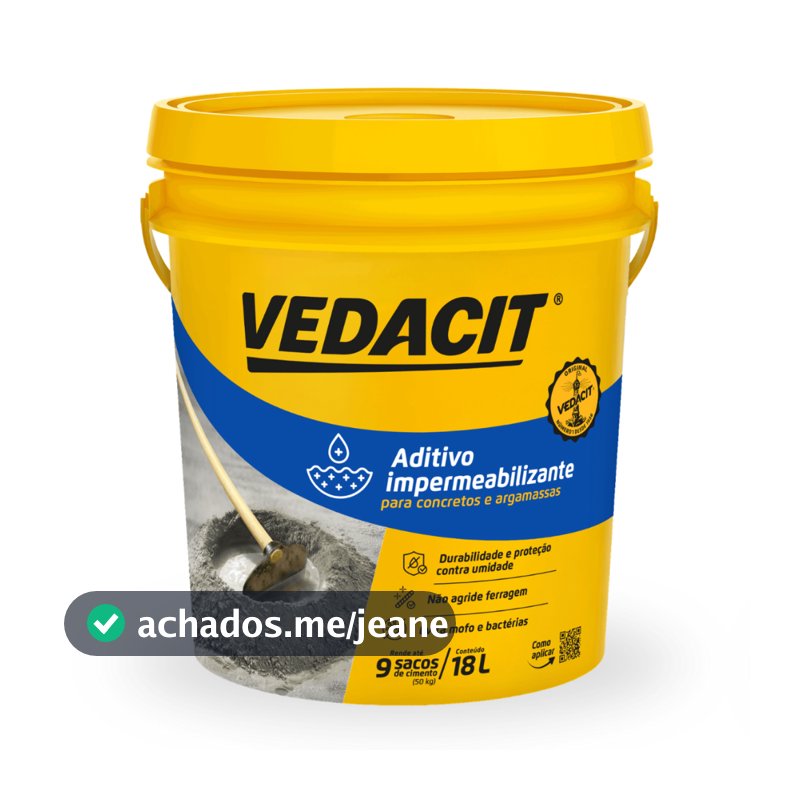 Aditivo Impermeabilizante Vedacit 18L Obras Concreto Argamassa Fácil Prático Resistente Piso Parede Proteção Infiltração