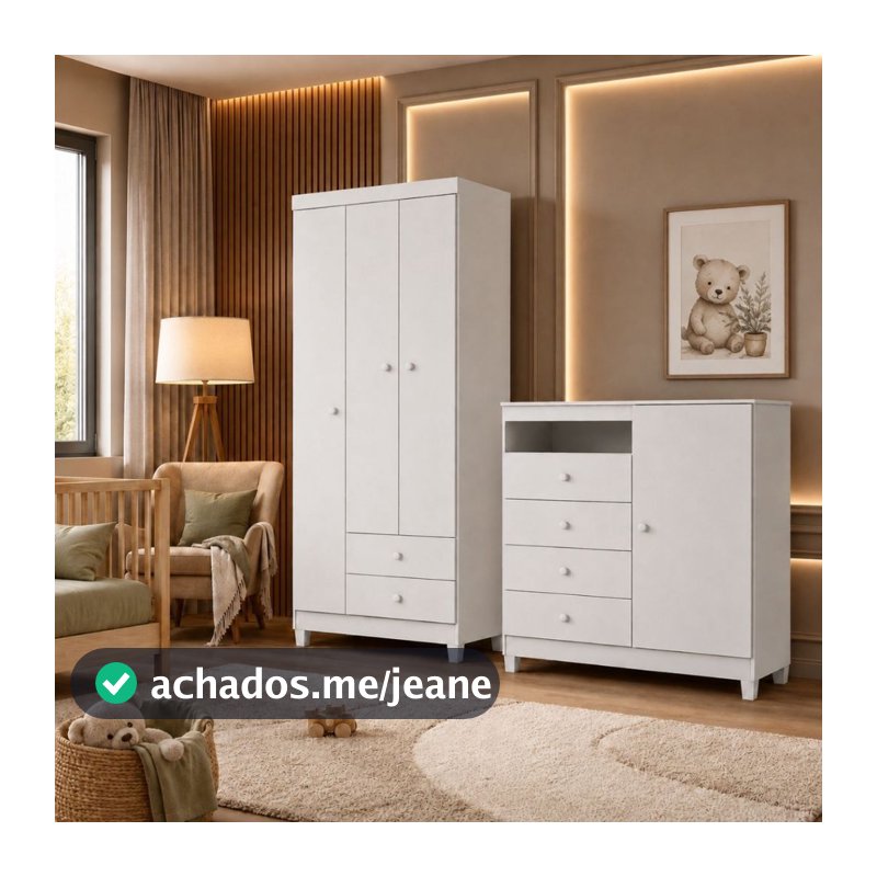 Kit Quarto Infantil Guarda Roupa 3 Portas 2 Gavetas Cômoda Sapateira 1 Porta 4 Gavetas Branco Flex Rosa Azul