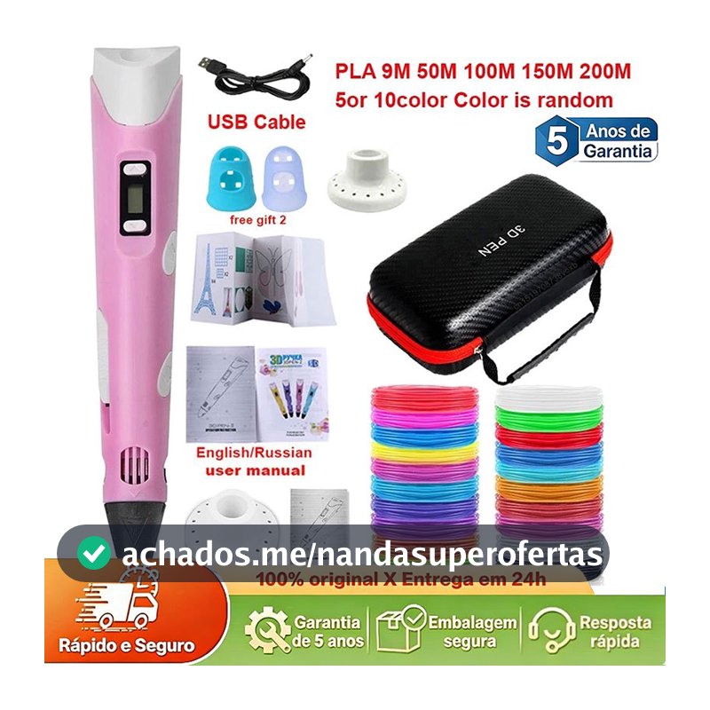 Caneta De Impressão Mágica 3D Grátis 10M DIY PLA Filamento Desenho Brinquedo Presente De Aniversário Criança ABS
