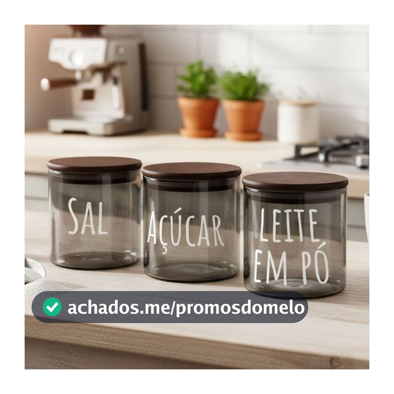 Pote Hermetico em Vidro Preto Espelhado Fumê com Tampa de Bambu Personalizado 600ml