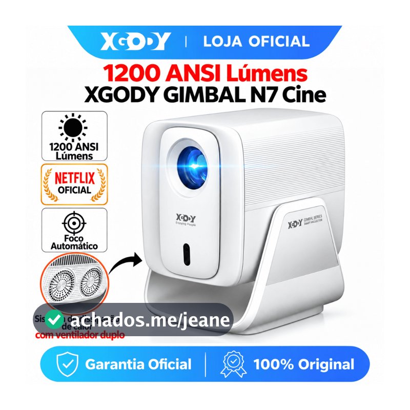 [Mais Vendido] Projetor XGODY N7 1200 ANSI Portátil, Estabilização Anti-Tremor, Google TV 14, Versão Totalmente Atualiza