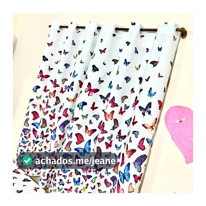 Cortina Borboleta p/ Quarto de Menina | 2,40x2,60 | Percal 180 Fios | Estampa Encantadora e Alegre