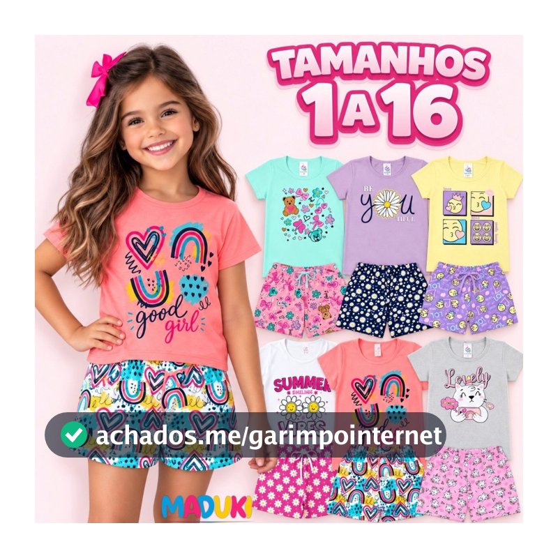 Kit 10 Peças Roupa Infantil Menina – Conjuntos de Blusa e Shorts para Verão – Tamanhos 1 a 16