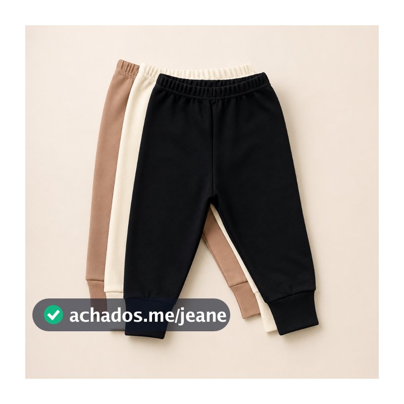 Kit com 3 Calças Mijão Neutros Bebê Vira Pé 100% Algodão