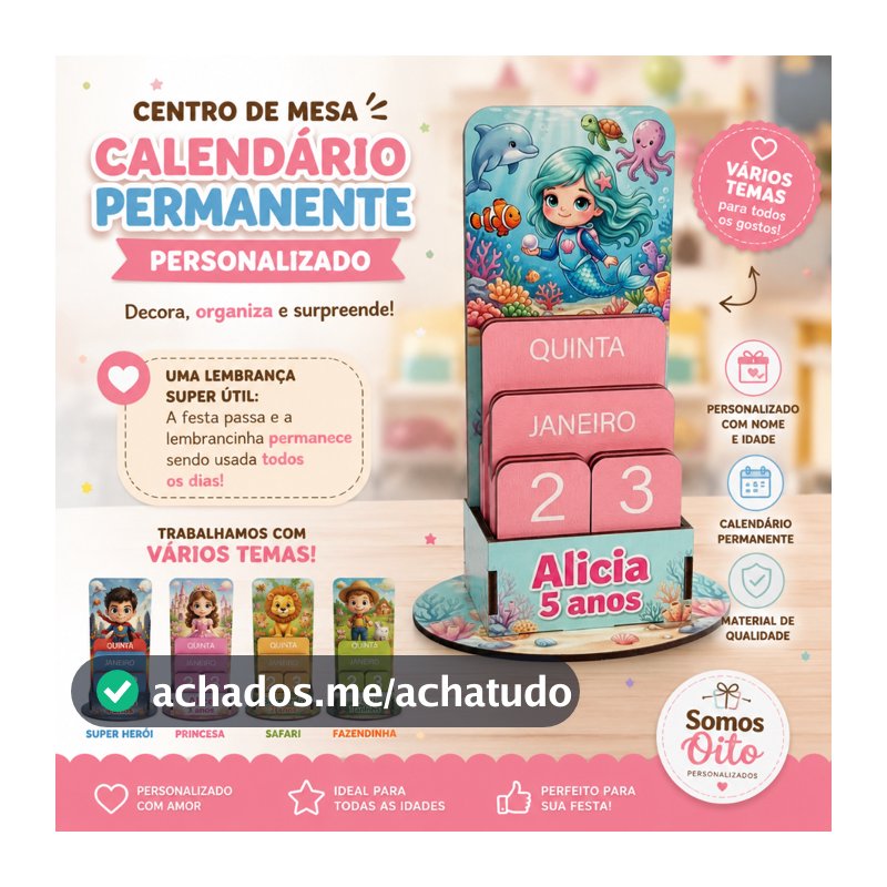Lembrancinha Calendário Permanente Personalizado Centro de Mesa Festa Infantil l Eventos l Lembrancinha Útil