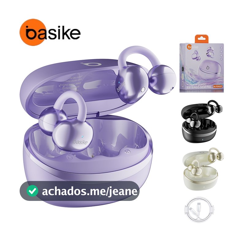 BASIKE fones de ouvido sem fio Ear clip-on bluetooth Fone Alta Fidelidade Estéreo Baixo Esportes Com Mic - Roxo
