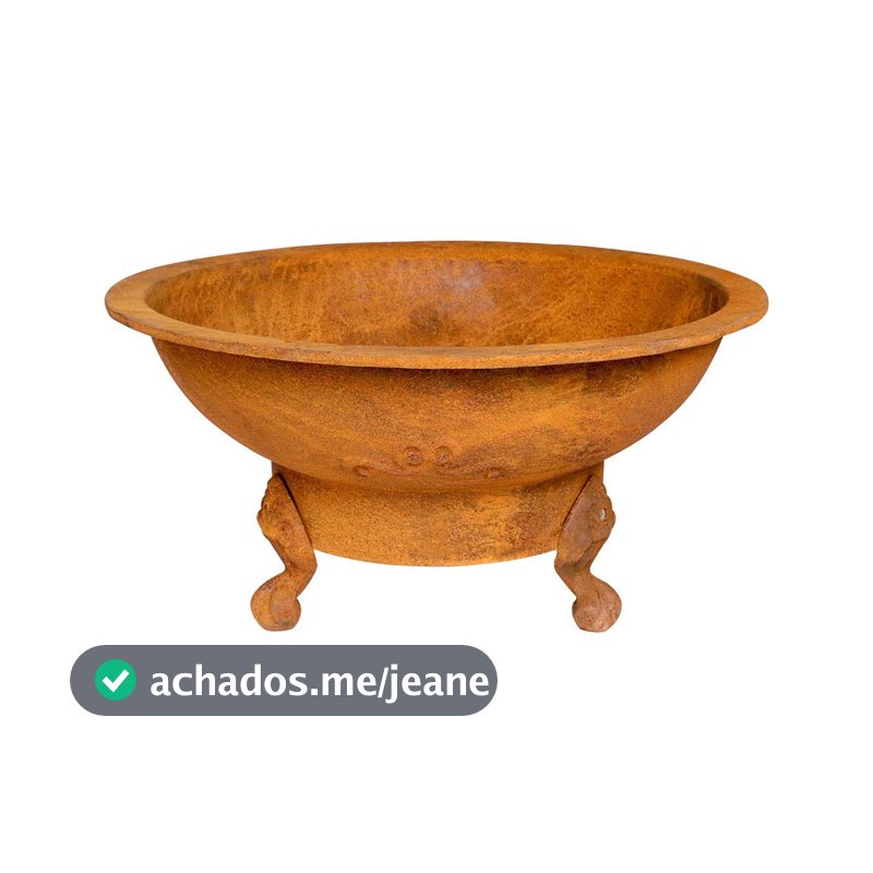 Lareira Externa Lenheiro Bacia Ferro Fundido Oxidado Natural