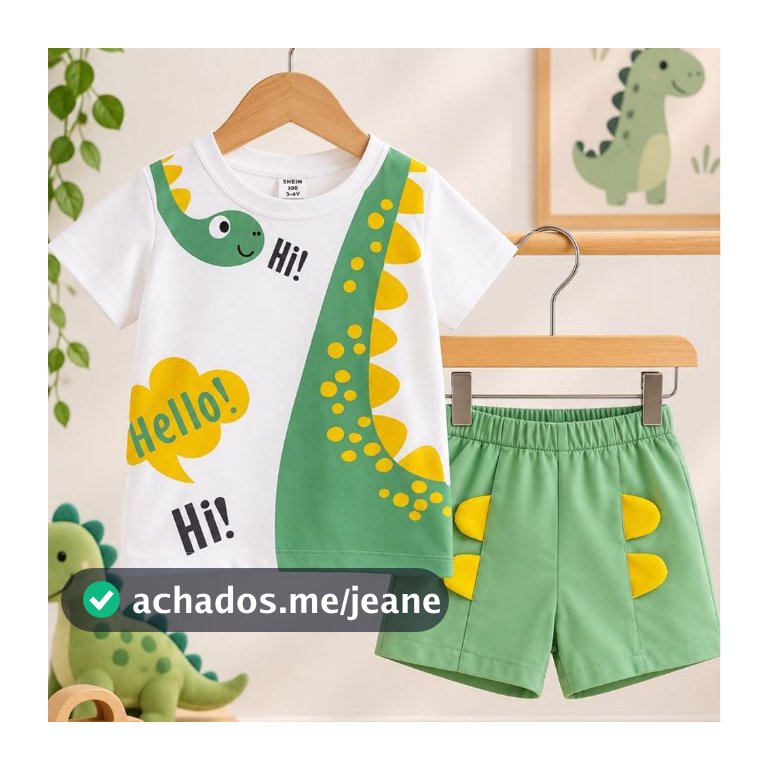 Kit 2 peças Dino interativo body + shorts para bebê