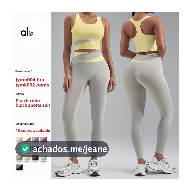 Terno de Yoga pêssego magro à prova de choque alta elasticidade esportes Fitness Wear de duas peças feminino