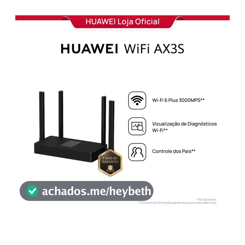 HUAWEI WiFi AX3S | Roteador | Wi-Fi 6+, 3000Mbps |  Easymesh |  HiConfig Preset | Preto