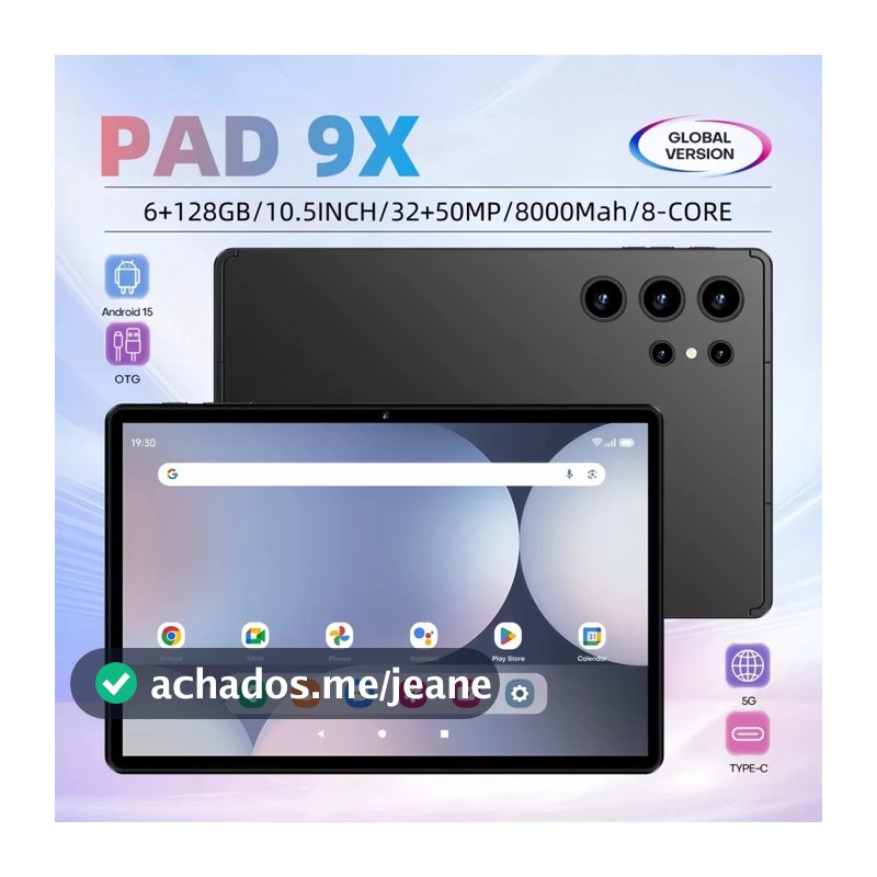 Pad 9X Tablet Android Tela Grande 10.5 FHD 6+128GB WiFi 5G Uso Trabalho Estudo 8000mah
