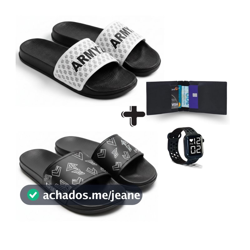 Kit Completo : Dois Chinelos Slide + Relógio Digital + Carteira de Mão